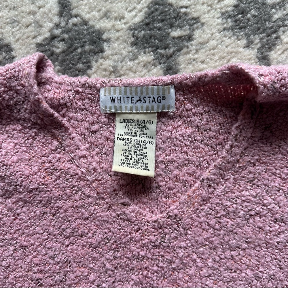 White Stag Pink V-Neck Long Sleeve Sweater Size Small - Picture 7 of 8